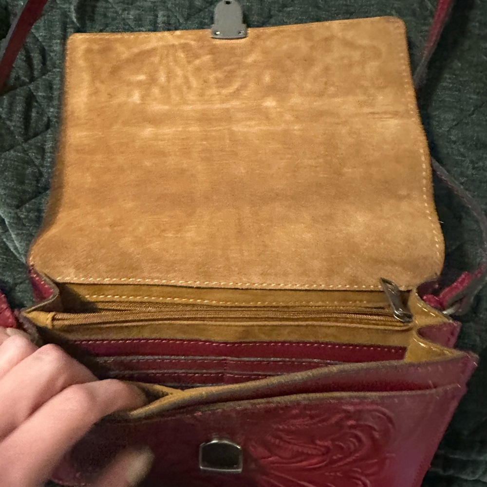 Patricia Nash Hand-Tooled Floral Leather Crossbody Bag - Red - Picture 3 of 5